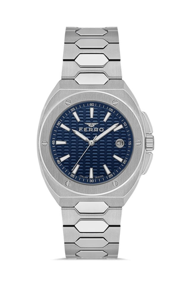 Ferro FM40160A-A3 Quartz Çelik Gri Lacivert Kadran 42 mm Erkek Kol Saati