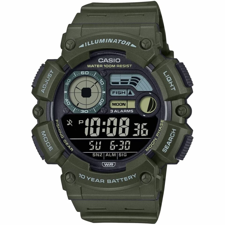 Casio WS-1500H-3BVDF Quartz Dijital Silikon Yeşil 10 ATM 50 mm Erkek Kol Saati