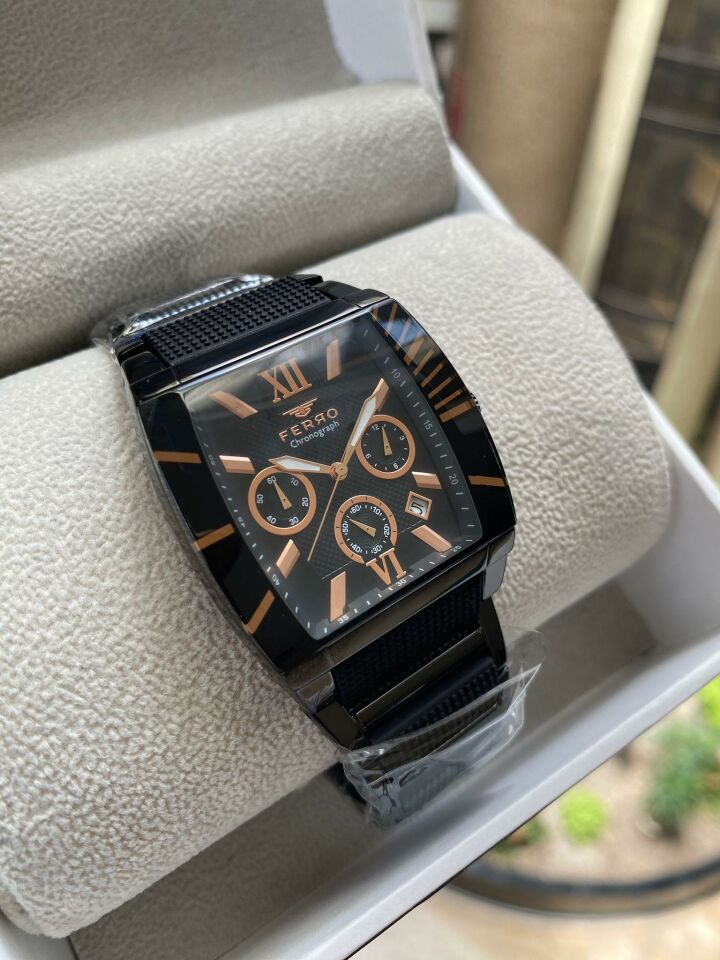 Ferro Quartz Silikon Kaplı Çelik Siyah 40 mm Erkek Kol Saati