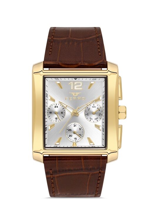 Ferro FM11465BWT-O Kahverengi Deri Kordon 38 mm Erkek Kol Saati