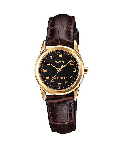 Casio LTP-V001GL-1BUDF Quartz Deri Kahverengi Siyah Kadran 25 mm Kadın Kol Saati