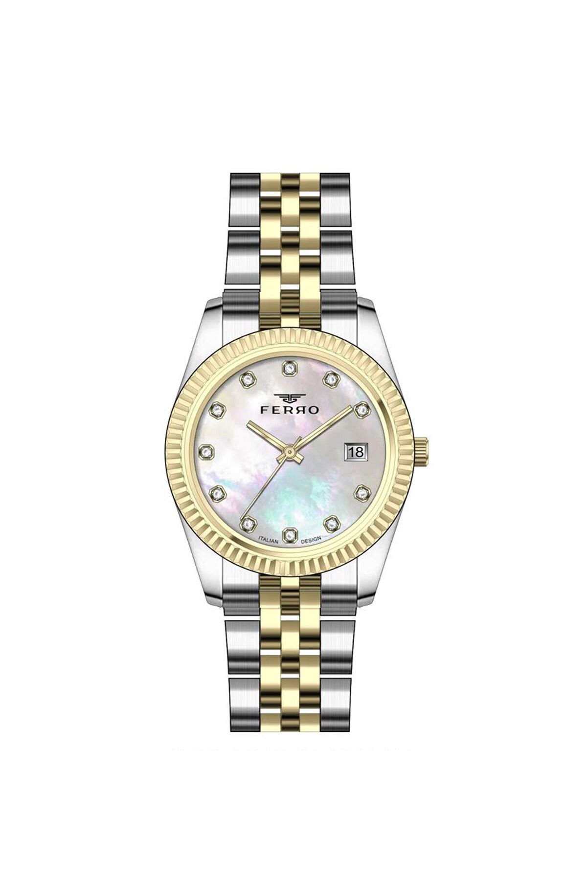 Ferro Sarı ve Gümüş Çelik Kordon Kadın Kol Saati FL21743AWT-D 3ATM Su Geçirmez 2 Yıl Garantili