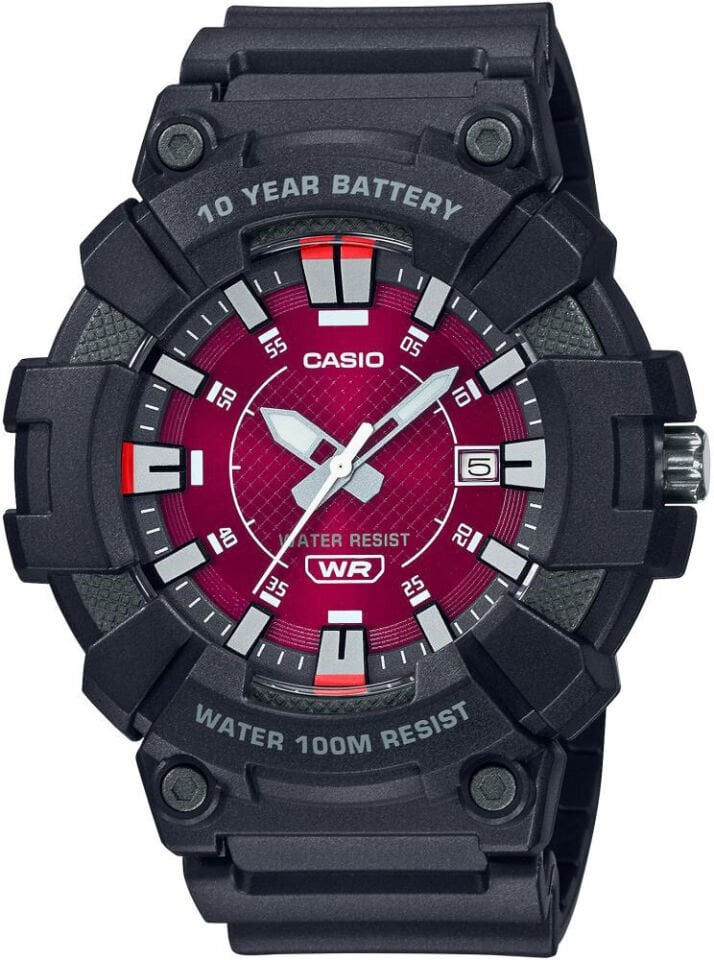 Casio MW-610H-4AVDF Quartz Silikon Siyah Bordo Kadran 10 ATM 49 mm Erkek Kol Saati