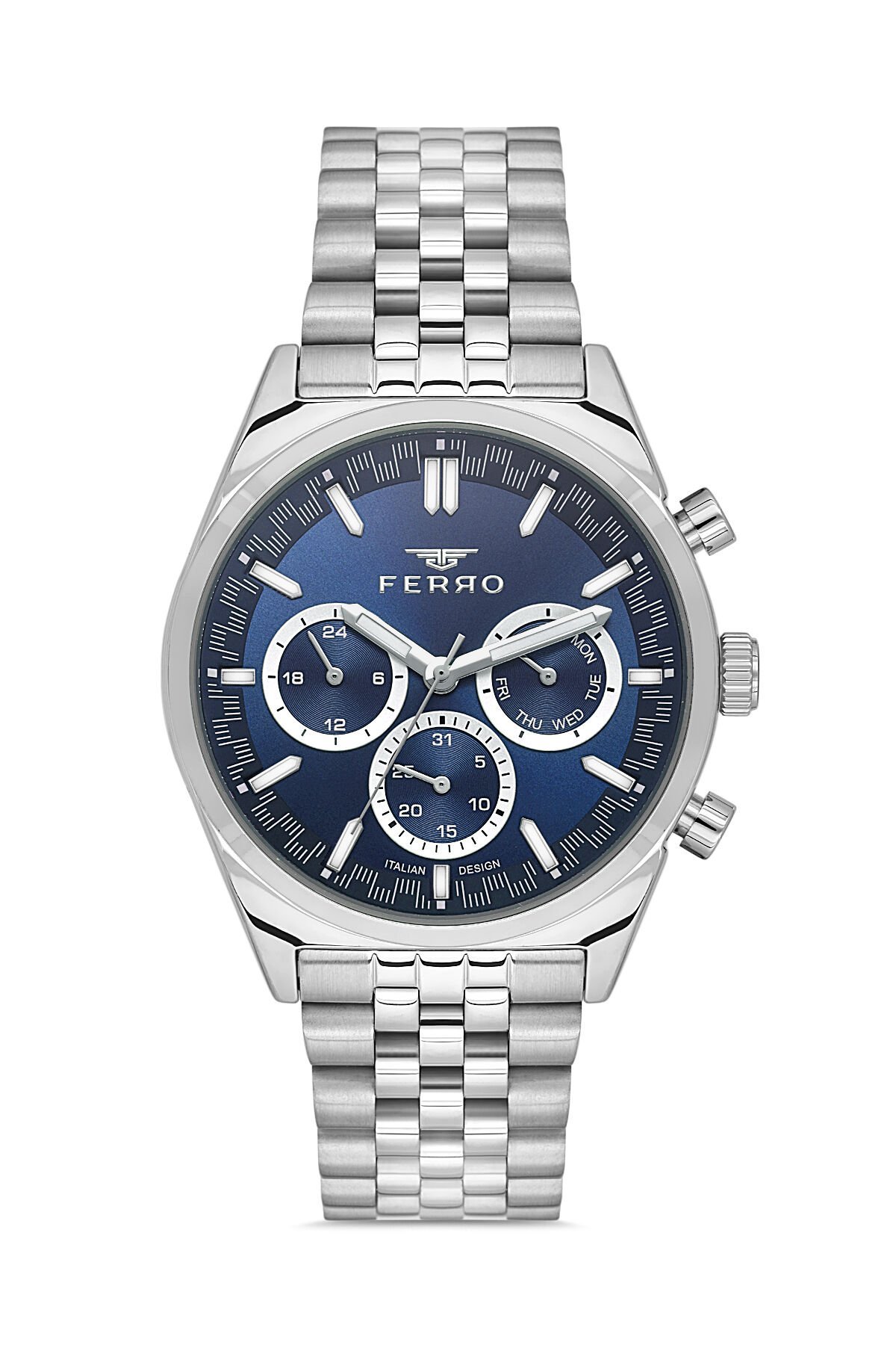 Ferro Gümüş Çelik Kordon Erkek Kol Saati FM11647A-A3 Fonksiyonları Aktif 3 ATM Su Geçirmez