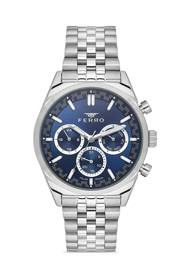 Ferro Gümüş Çelik Kordon Erkek Kol Saati FM11647A-A3 Fonksiyonları Aktif 3 ATM Su Geçirmez