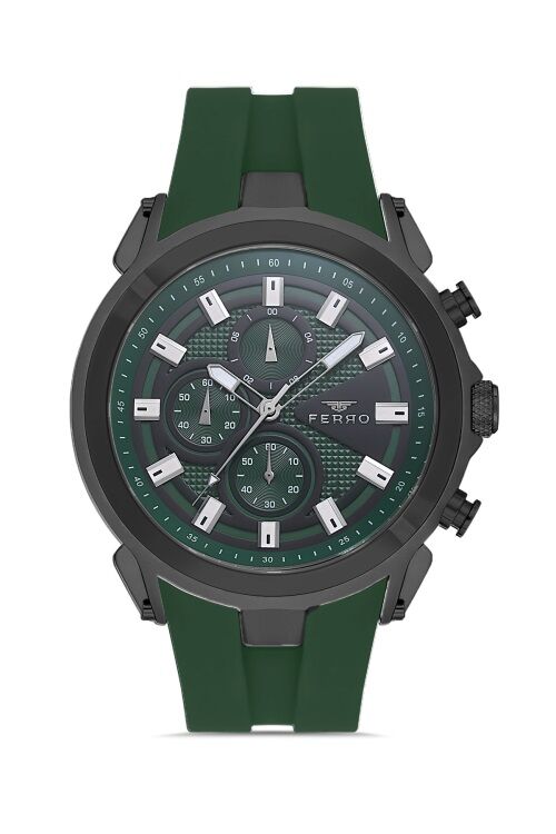 Ferro Yeşil Silikon Kordon Erkek Kol Saati FM31402D-ZQ6 Tüm Fonksiyonlar Aktif 3 ATM Su Geçirmez