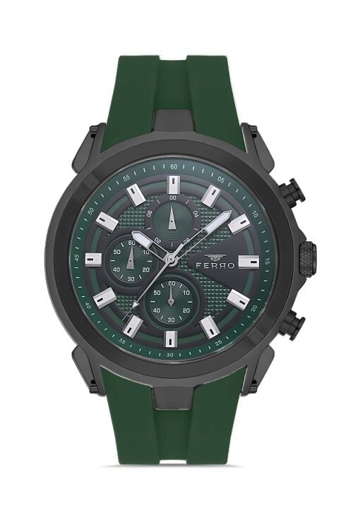 Ferro Yeşil Silikon Kordon Erkek Kol Saati FM31402D-ZQ6 Tüm Fonksiyonlar Aktif 3 ATM Su Geçirmez