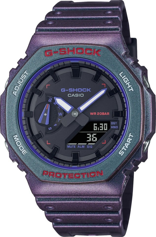 Casio GA-2100AH-6ADR Quartz Analog/Dijital Silikon Mor 20 ATM 45 mm Erkek Kol Saati