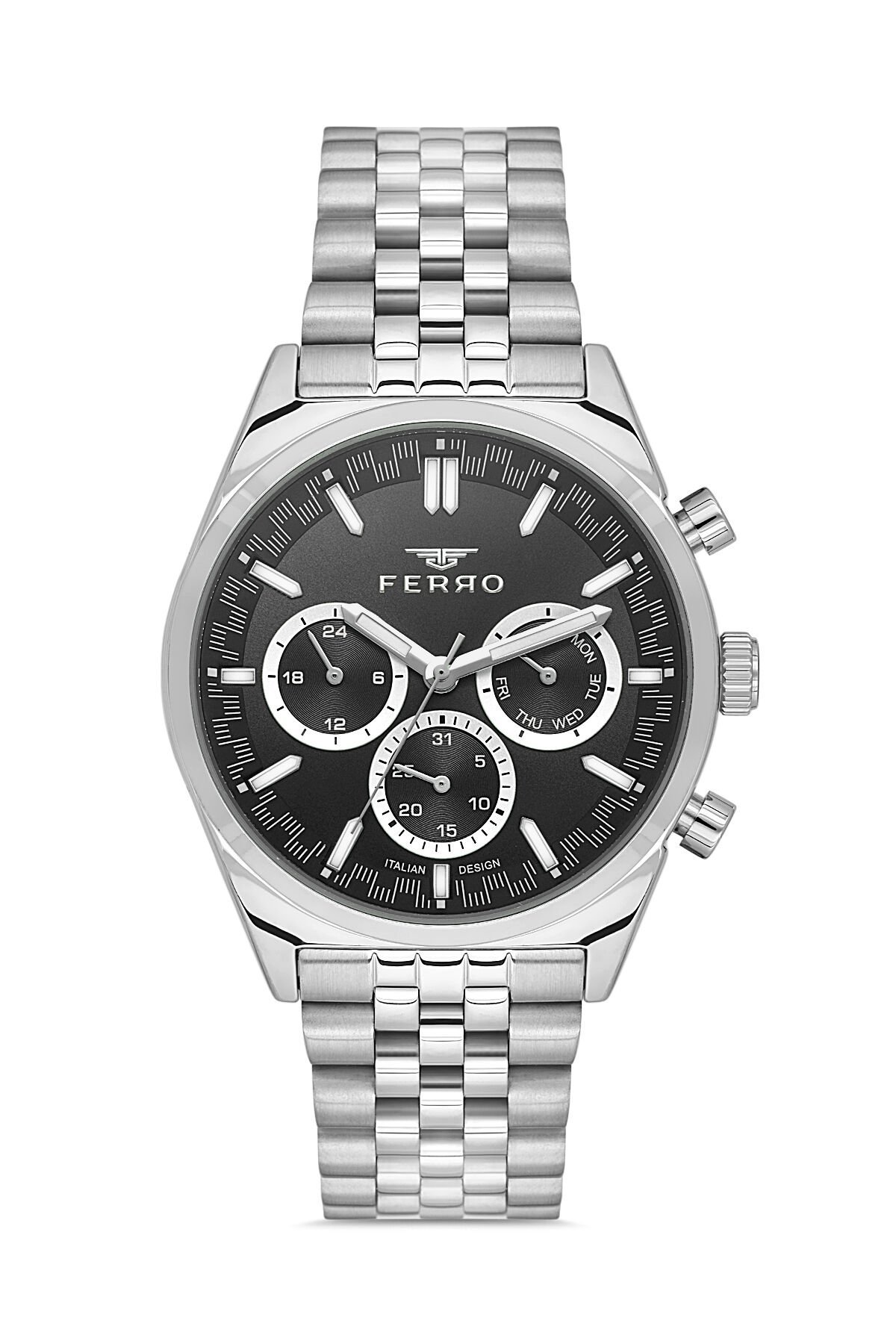 Ferro Gümüş Çelik Kordon Erkek Kol Saati FM11647A-A2 Fonksiyonları Aktif 3 ATM Su Geçirmez