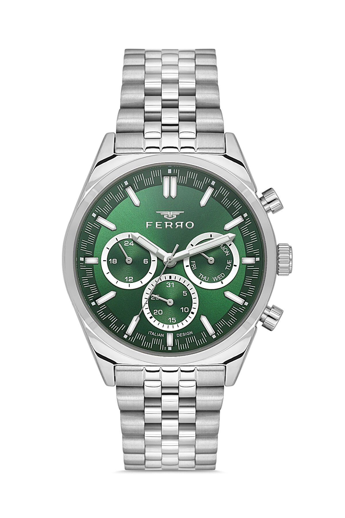 Ferro FM11647AWT-A6 Quartz Çelik Gri Yeşil Kadran 43 mm Erkek Kol Saati