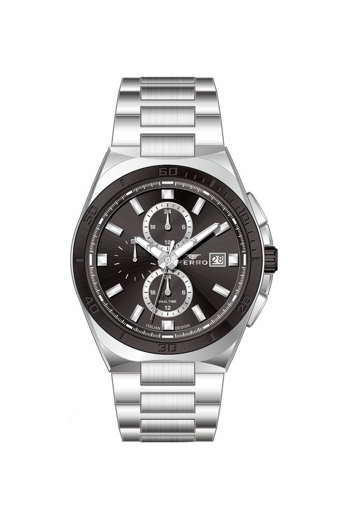 Ferro Gümüş Çelik Kordon Erkek Kol Saati FM11782AWT-J2 Tüm Fonksiyonları Aktif 3 ATM Su Geçirmez