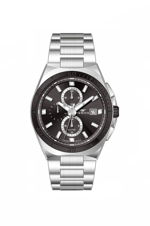 Ferro Gümüş Çelik Kordon Erkek Kol Saati FM11782AWT-J2 Tüm Fonksiyonları Aktif 3 ATM Su Geçirmez