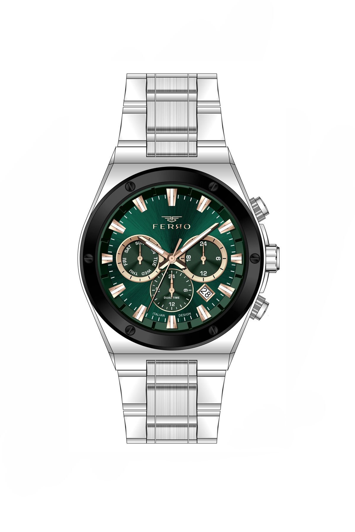 Ferro Gümüş Çelik Kordon Erkek Kol Saati FM11776A-J6 Tüm Fonksiyonları Aktif 3 ATM Su Geçirmez