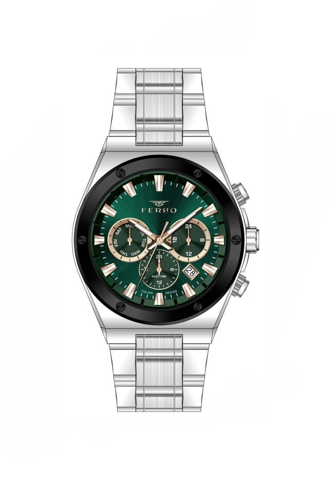 Ferro Gümüş Çelik Kordon Erkek Kol Saati FM11776A-J6 Tüm Fonksiyonları Aktif 3 ATM Su Geçirmez