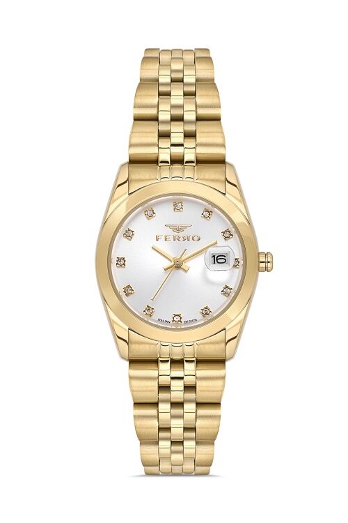 Ferro Sarı Çelik Kordon Kadın Kol Saati FL21519A-B 3 ATM Su Geçirmez 2 Yıl Garantili HediyePaketli