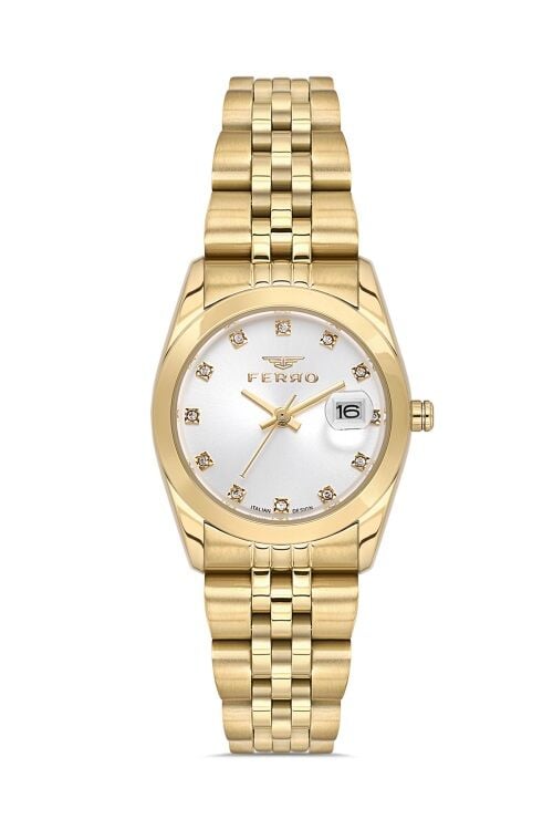 Ferro Sarı Çelik Kordon Kadın Kol Saati FL21519A-B 3 ATM Su Geçirmez 2 Yıl Garantili HediyePaketli