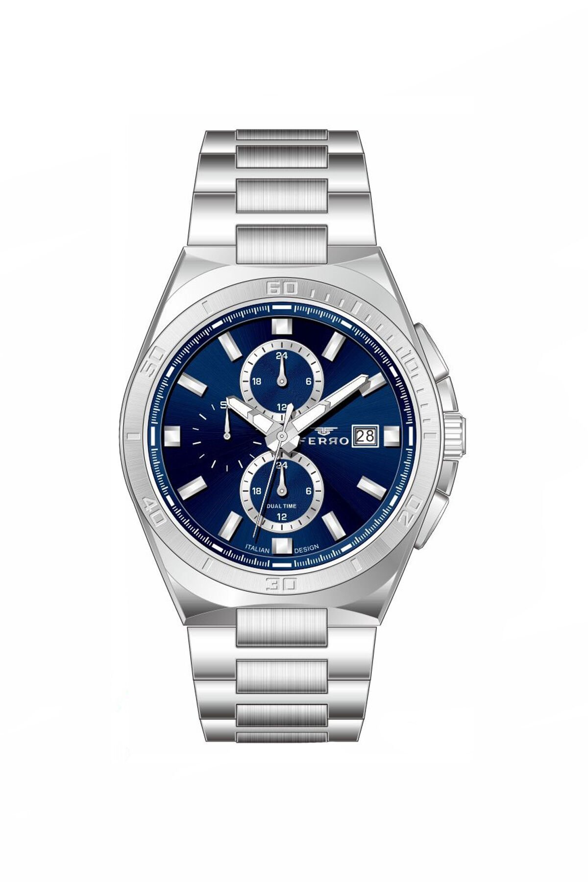 Ferro Gümüş Çelik Kordon Erkek Kol Saati FM11782AWT-A3 Tüm Fonksiyonları Aktif 3 ATM Su Geçirmez