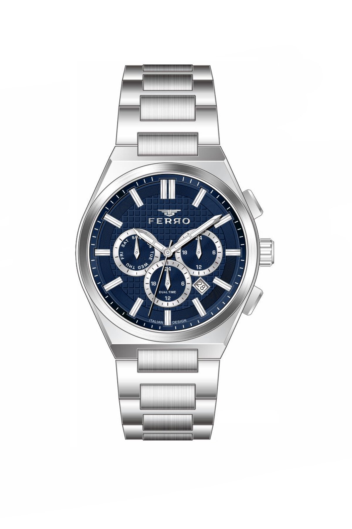 Ferro Gümüş Çelik Kordon Erkek Kol Saati FM11783A-A3 Tüm Fonksiyonları Aktif 3 ATM Su Geçirmez