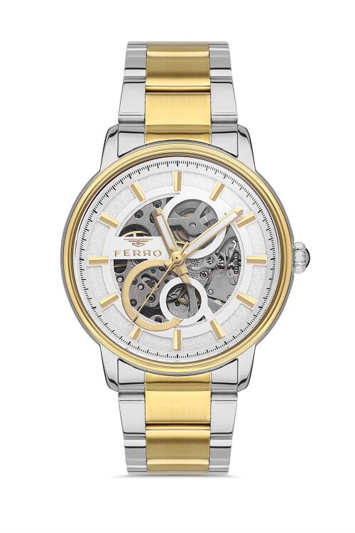 Ferro Sarı Çelik Kordon Erkek Kol Saati F31399A-D 3ATM Su Geçirmez 2 Yıl Garantili HediyePaketli