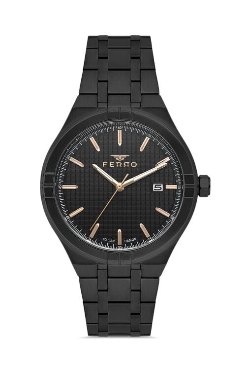 Ferro Siyah Çelik Kordon Erkek Kol Saati FM40122A-G Tüm Fonksiyonlar Aktif 3 ATM Su Geçirmez