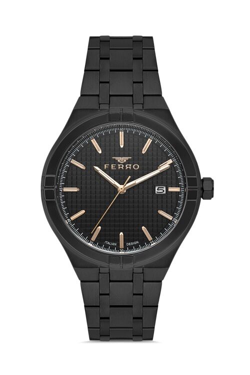 Ferro Siyah Çelik Kordon Erkek Kol Saati FM40122A-G Tüm Fonksiyonlar Aktif 3 ATM Su Geçirmez