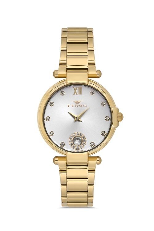 Ferro Quartz Çelik Altın Rengi Gümüş Beyaz Kadran 32 mm Kadın Kol Saati