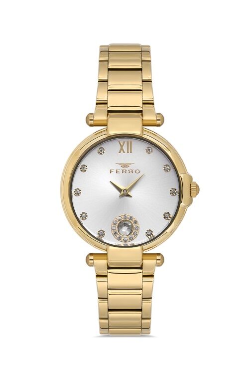 Ferro Quartz Çelik Altın Rengi Gümüş Beyaz Kadran 32 mm Kadın Kol Saati
