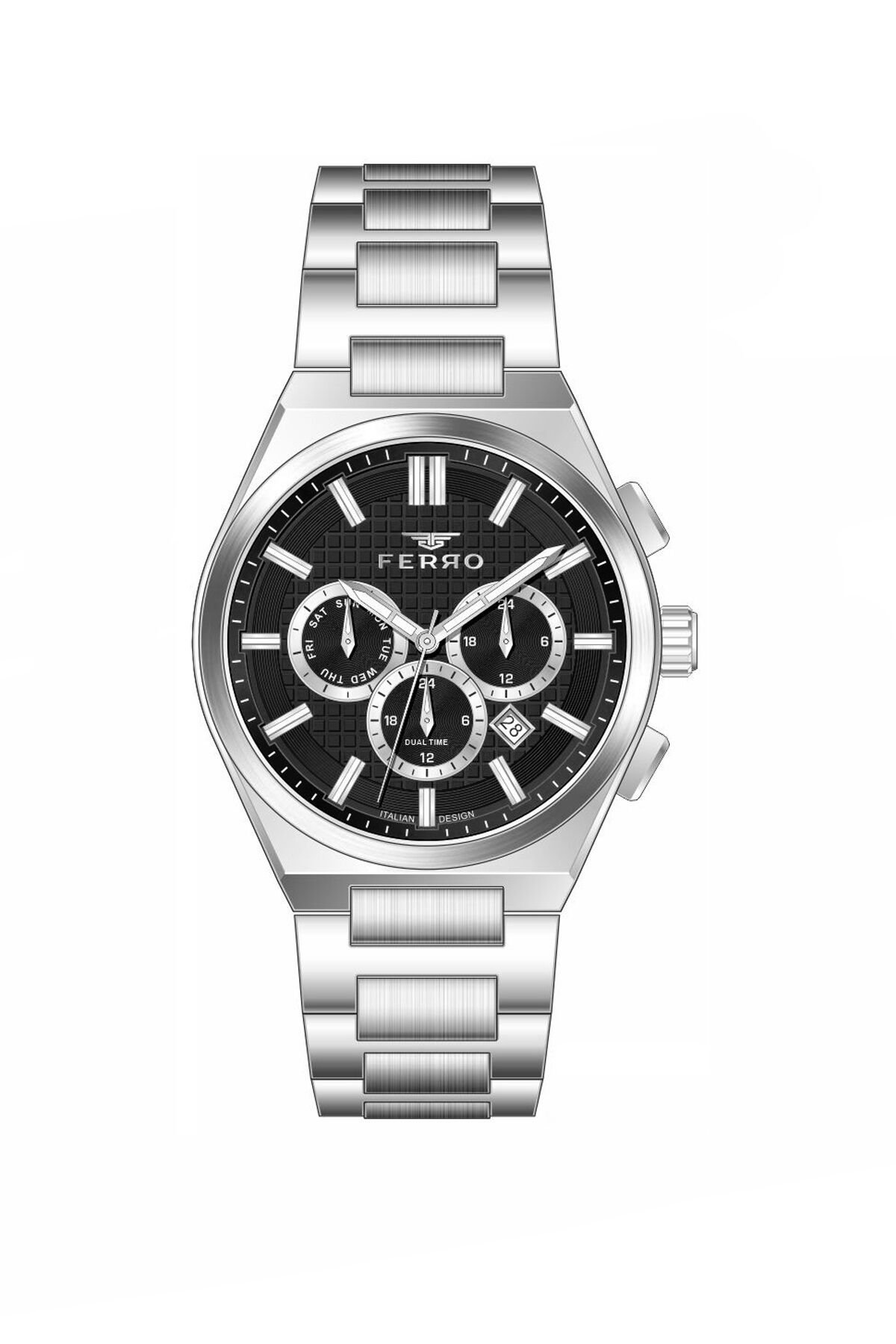 Ferro Gümüş Çelik Kordon Erkek Kol Saati FM11783A-A2 Tüm Fonksiyonları Aktif 3 ATM Su Geçirmez