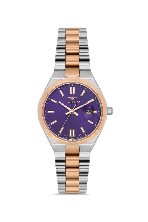 Ferro Rose ve Gümüş Çelik Kordon Kadın Kol Saati FL21492A-E13 3ATM Su Geçirmez 2 Yıl Garantili