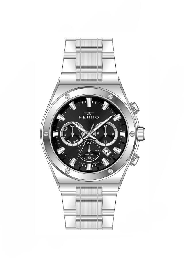 Ferro Gümüş Çelik Kordon Erkek Kol Saati FM11776A-A Tüm Fonksiyonları Aktif 3 ATM Su Geçirmez