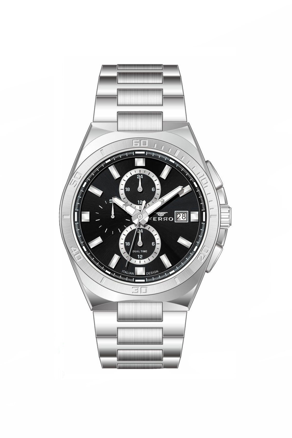 Ferro Gümüş Çelik Kordon Erkek Kol Saati FM11782AWT-A2 Tüm Fonksiyonları Aktif 3 ATM Su Geçirmez