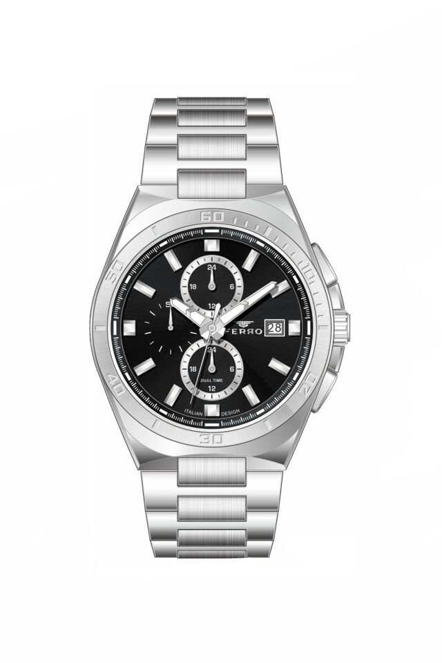 Ferro Gümüş Çelik Kordon Erkek Kol Saati FM11782AWT-A2 Tüm Fonksiyonları Aktif 3 ATM Su Geçirmez