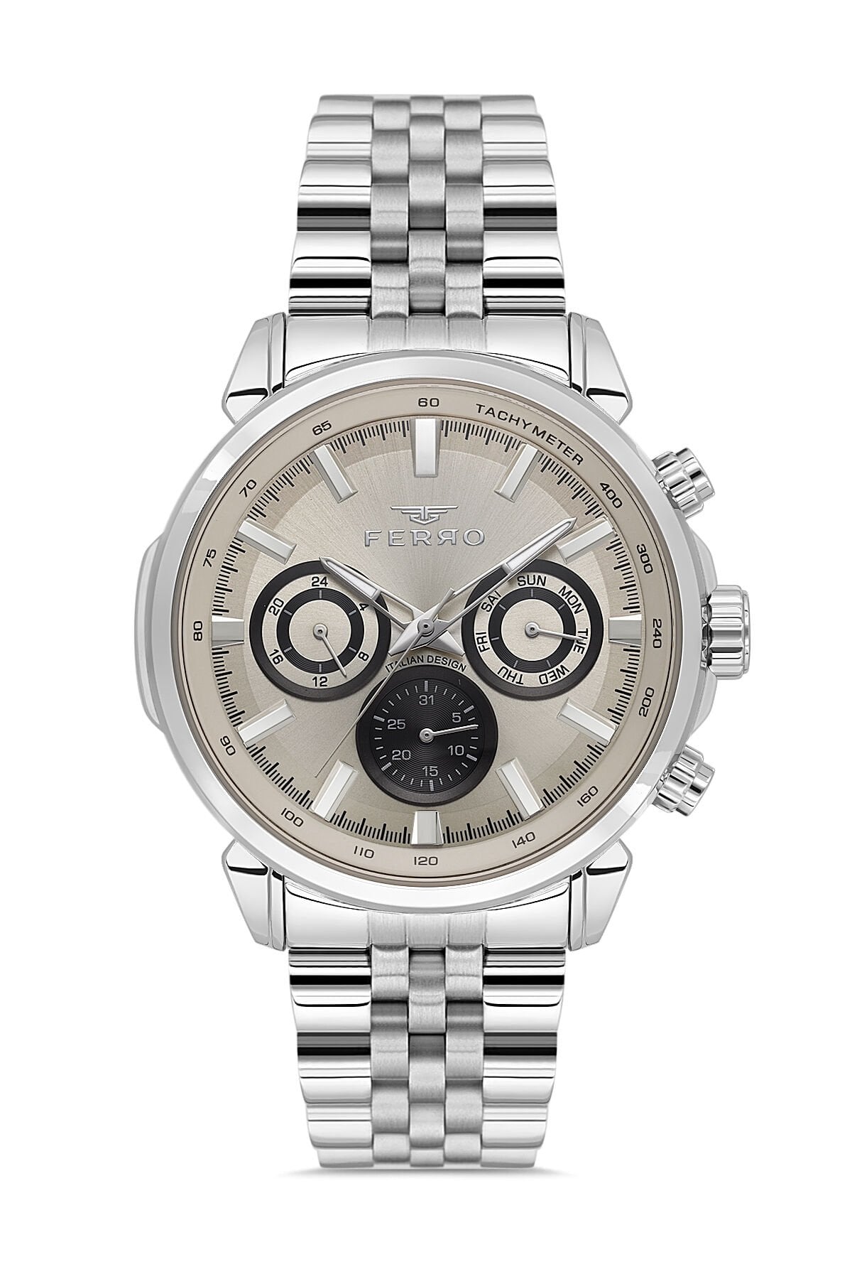 Gümüş Çelik Kordon Erkek Kol Saati FM11375A-A Fonksiyonları Aktif 3ATM Su Geçirmez Hediye Paketli