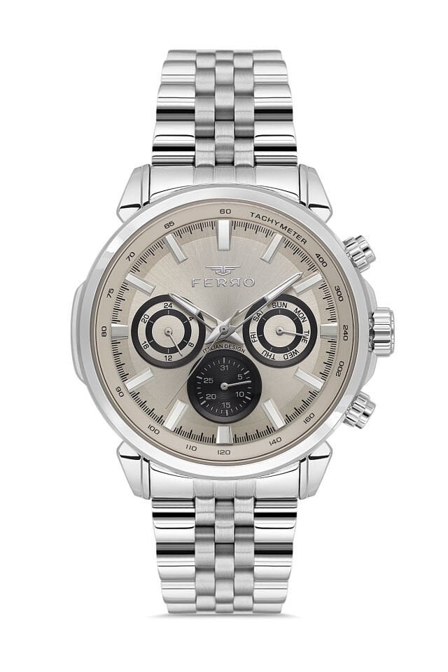 Gümüş Çelik Kordon Erkek Kol Saati FM11375A-A Fonksiyonları Aktif 3ATM Su Geçirmez Hediye Paketli