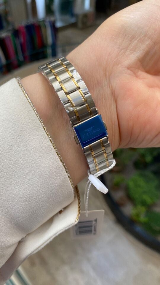 Ferro Quartz Çelik Altın/Gri Yeşil Kadran 31 mm Kadın Kol Saati