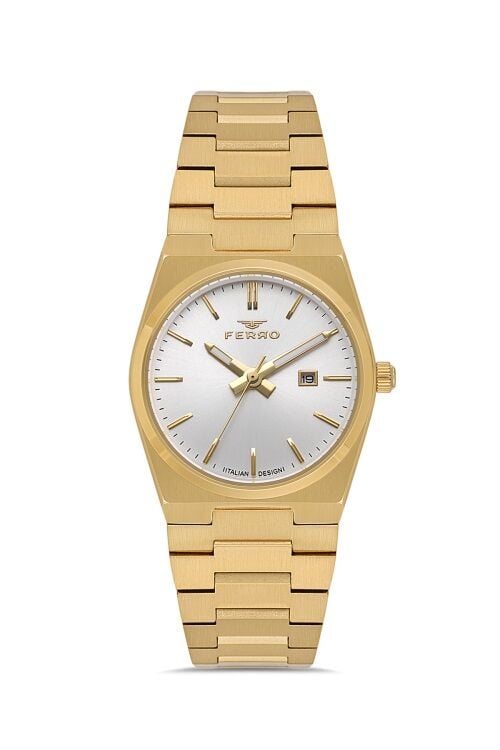 Ferro FL21495A-B Quartz Çelik Altın Rengi Beyaz Kadran 32 mm Kadın Kol Saati