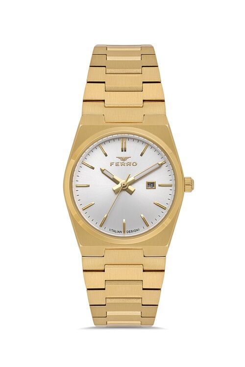 Ferro FL21495A-B Quartz Çelik Altın Rengi Beyaz Kadran 32 mm Kadın Kol Saati