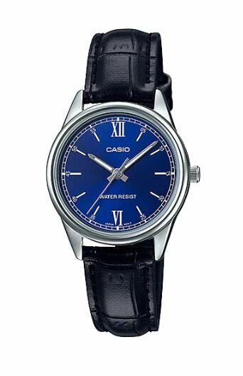 Casio LTP-V005L-2BUDF Quartz Deri Siyah Lacivert Kadran 28 mm Kadın Kol Saati