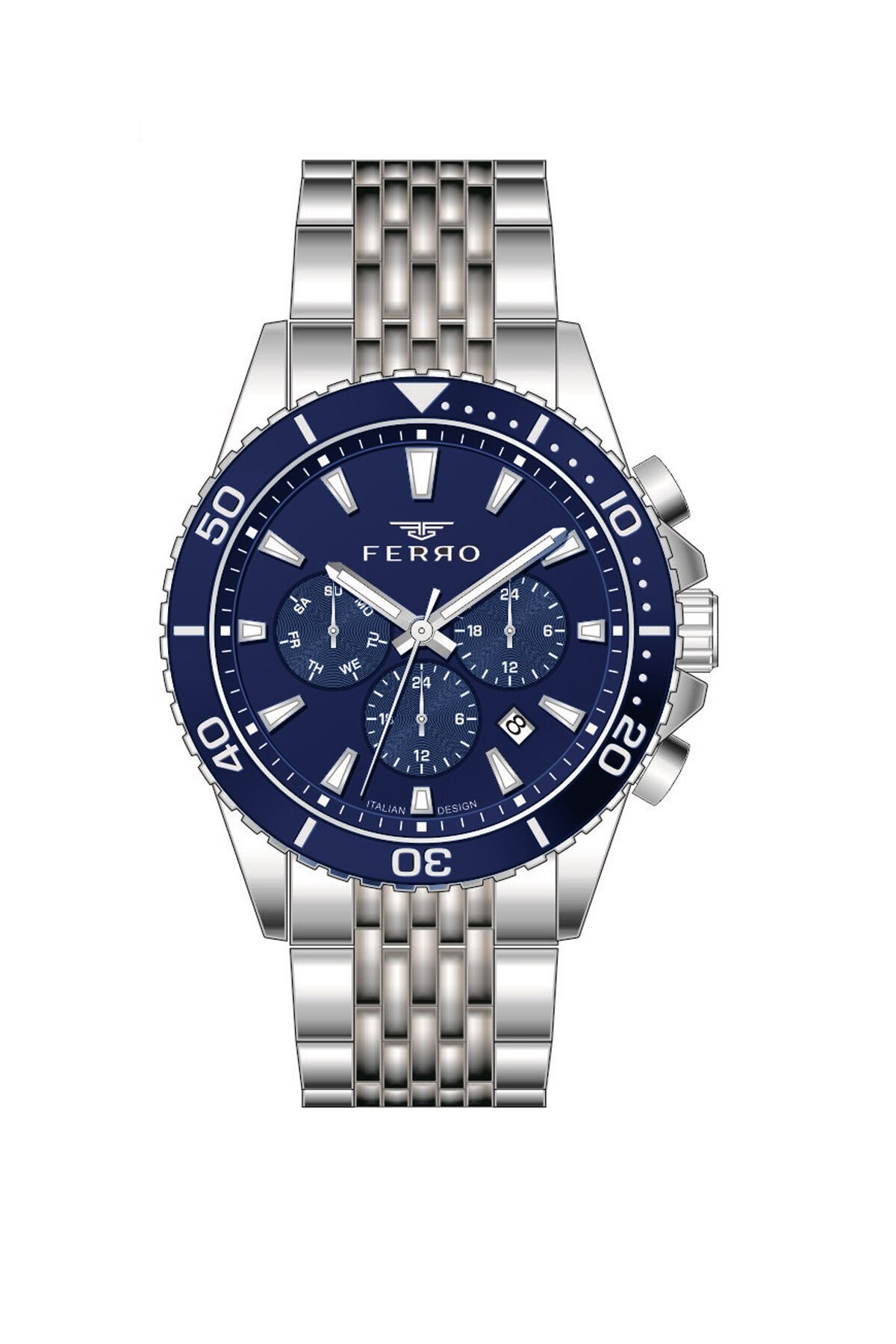 Ferro Gümüş Çelik Kordon Erkek Kol Saati FM11751AWT-A3 Fonksiyonları Aktif 3 ATM Su Geçirmez