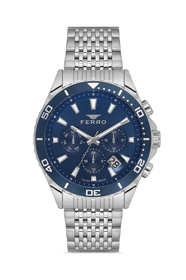 Ferro Gümüş Çelik Kordon Erkek Kol Saati FM11751AWT-A3 Fonksiyonları Aktif 3 ATM Su Geçirmez