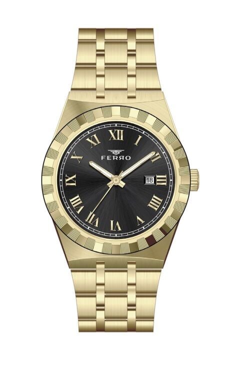 Ferro Sarı Çelik Kordon Erkek Kol Saati F11474A-B2 3 ATM Su Geçirmez 2 Yıl Garantili Hediye Paketli