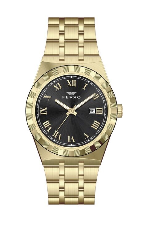 Ferro Sarı Çelik Kordon Erkek Kol Saati F11474A-B2 3 ATM Su Geçirmez 2 Yıl Garantili Hediye Paketli
