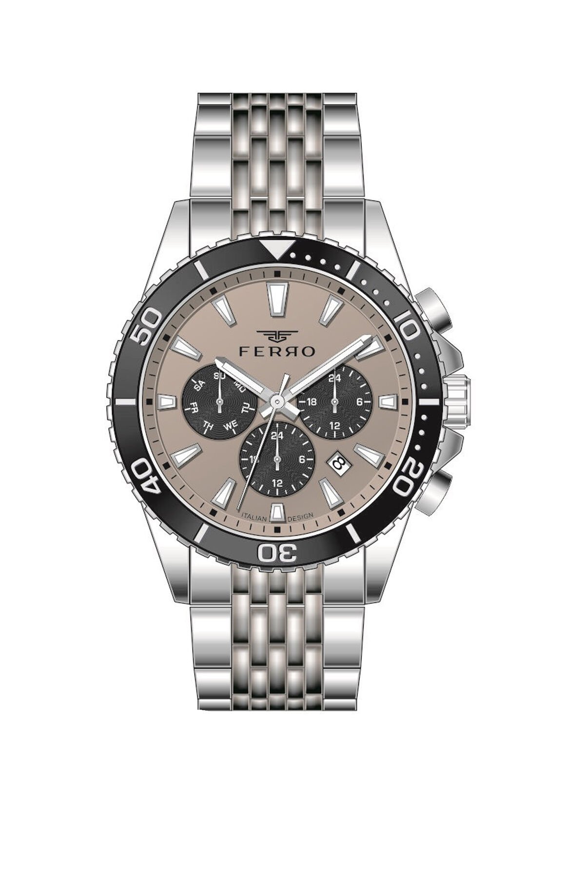 Ferro Gümüş Çelik Kordon Erkek Kol Saati FM11751A-A4 Fonksiyonları Aktif 3 ATM Su Geçirmez