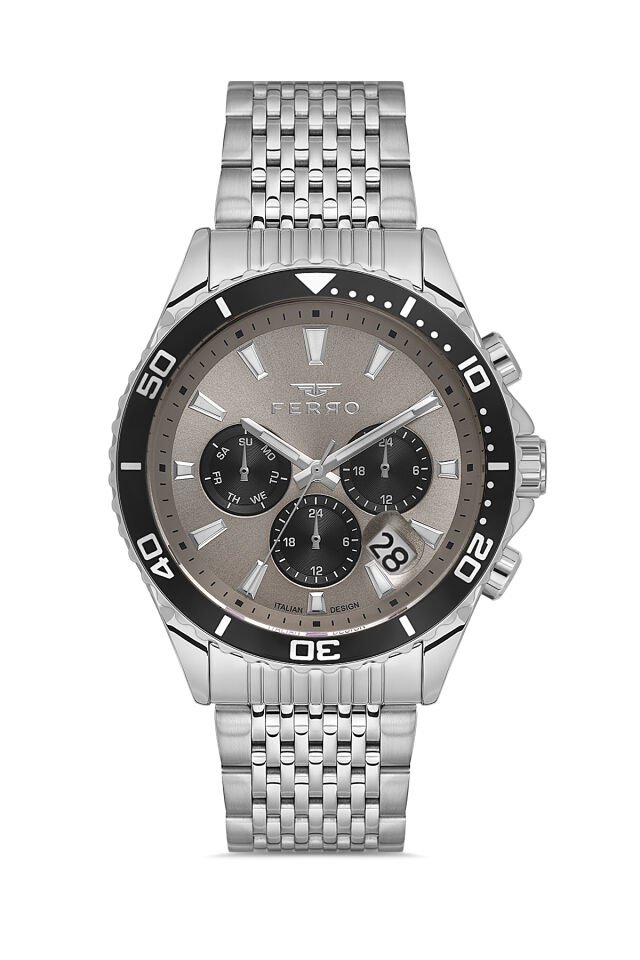 Ferro Gümüş Çelik Kordon Erkek Kol Saati FM11751AWT-A4 Fonksiyonları Aktif 3 ATM Su Geçirmez