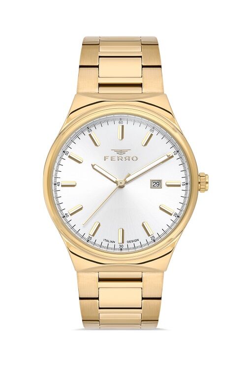 Ferro Sarı Çelik Kordon Erkek Kol Saati F11476A-B 3 ATM Su Geçirmez 2 Yıl Garantili Hediye Paketli