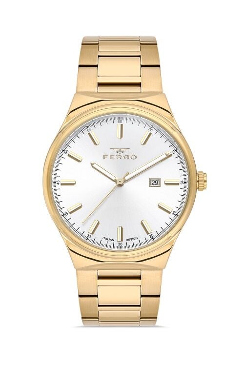 Ferro Sarı Çelik Kordon Erkek Kol Saati F11476A-B 3 ATM Su Geçirmez 2 Yıl Garantili Hediye Paketli