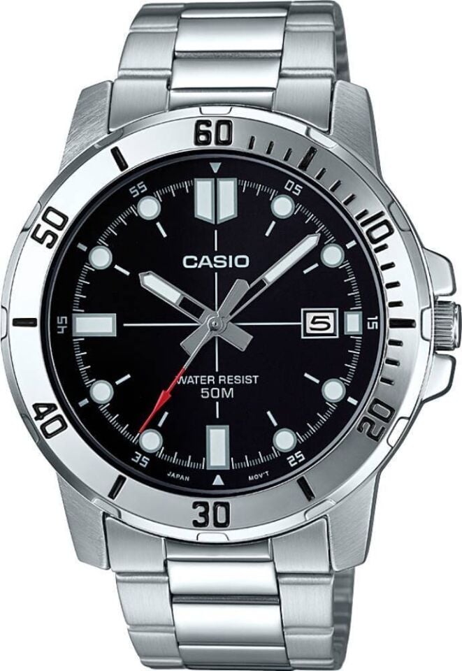 Casio MTP-VD01D-1EVUDF Quartz Çelik Gri Siyah Kadran 45 mm Erkek Kol Saati