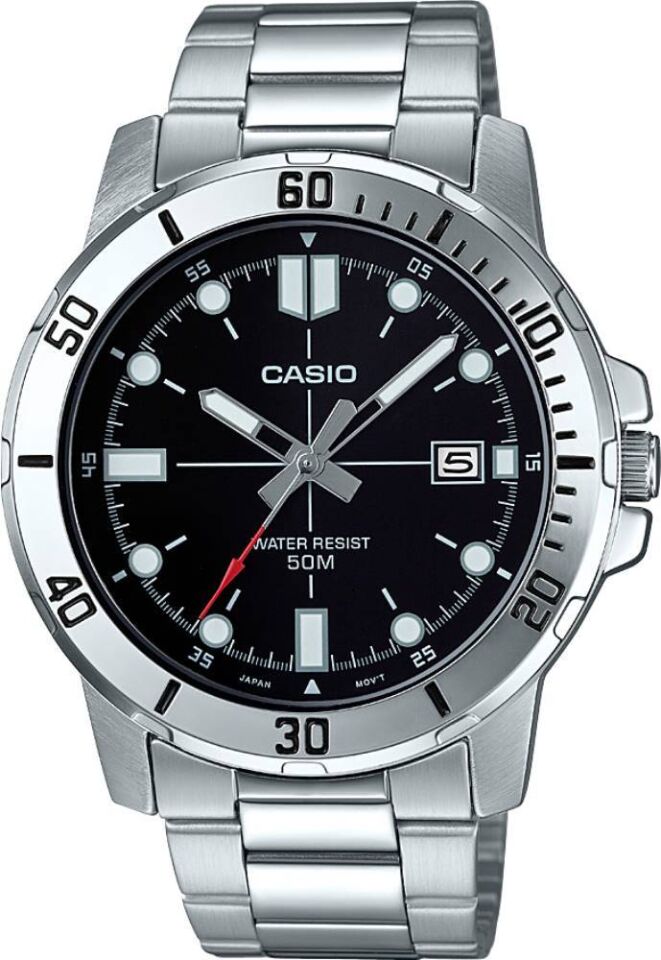 Casio MTP-VD01D-1EVUDF Quartz Çelik Gri Siyah Kadran 45 mm Erkek Kol Saati