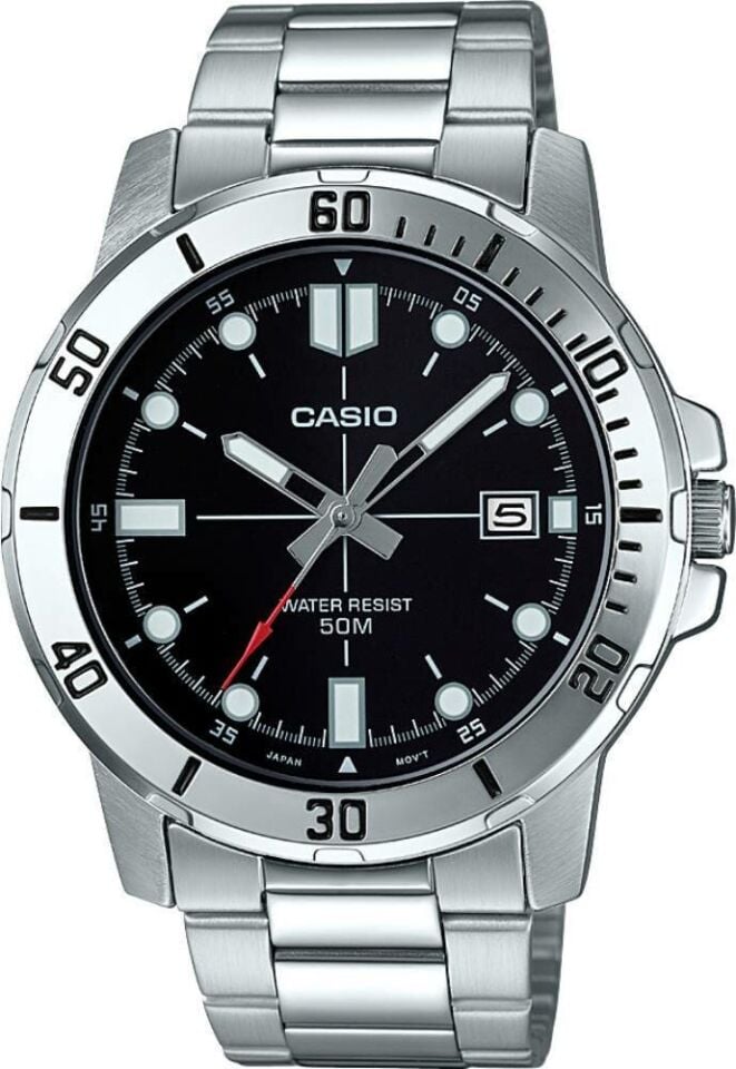 Casio MTP-VD01D-1EVUDF Quartz Çelik Gri Siyah Kadran 45 mm Erkek Kol Saati