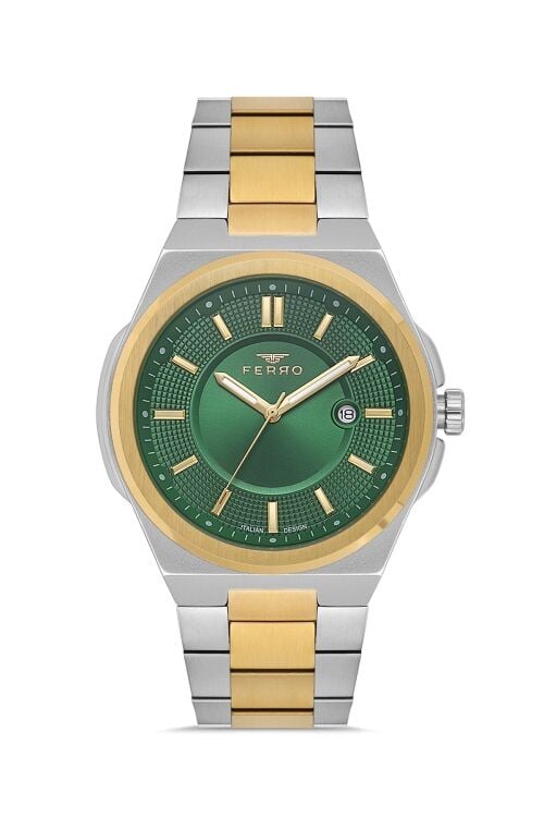 Ferro F11500AWT-D6 Quartz Çelik Altın/Gri Yeşil Kadran 43 mm Erkek Kol Saati